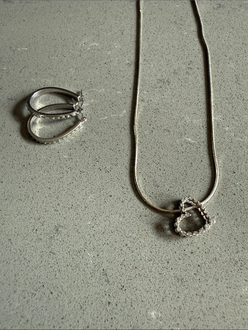 Silver Heart Pendant Necklace and Earrings